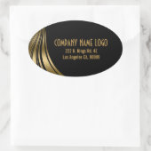 黒エレガント色と金ゴールド動的ストライプ 楕円形シール (バッグ)