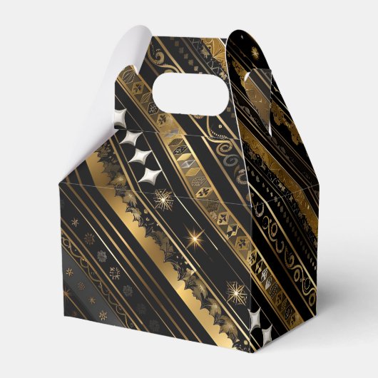 黒エレガント色と金ゴールド対角ストライプの切妻 フェイバーボックス (裏面サイド)