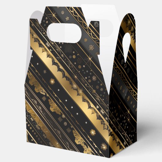 黒エレガント色と金ゴールド対角ストライプの切妻 フェイバーボックス (オープン)
