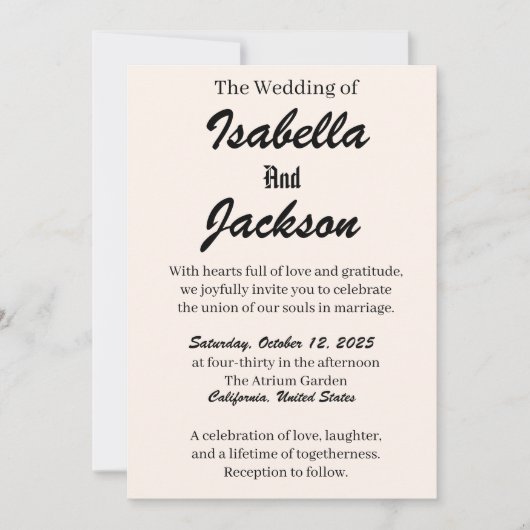 黒エレガント色と金ゴールド結婚式招待状フォーマル- L 招待状 (正面)