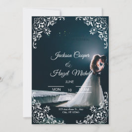 黒エレガント色と金ゴールド結婚式招待状 シーズンカード