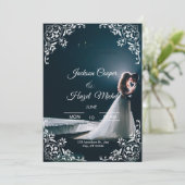 黒エレガント色と金ゴールド結婚式招待状 シーズンカード (スタンド正面)