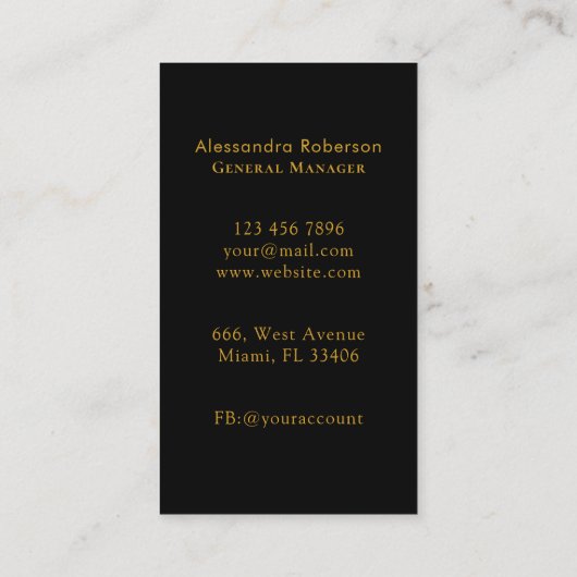 黒エレガント色と金ゴールド色の名刺 名刺 (裏面)