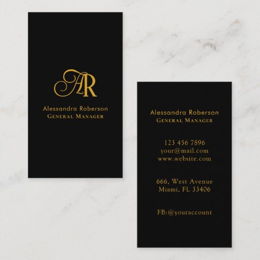 黒エレガント色と金ゴールド色の名刺 名刺 (正面/裏面)