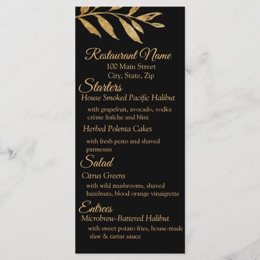 黒エレガント色と金ゴールド葉のメニュー メニュー (正面)