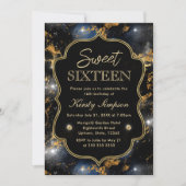黒エレガント色と金ゴールド銀河系大理石Sweet sixteen 招待状 (正面)
