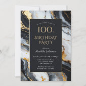 黒エレガント色と金ゴールド100番目の誕生日招待状 招待状 (正面)