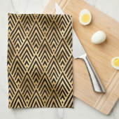 黒エレガント色と金ゴールド1920sアールデコヴィンテージ キッチンタオル (四つ折り)