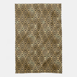 黒エレガント色と金ゴールド1920sアールデコヴィンテージ キッチンタオル