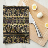 黒エレガント色と金ゴールド1920sアールデコヴィンテージ キッチンタオル (四つ折り)
