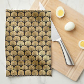 黒エレガント色と金ゴールド1920sアールデコヴィンテージ キッチンタオル (四つ折り)