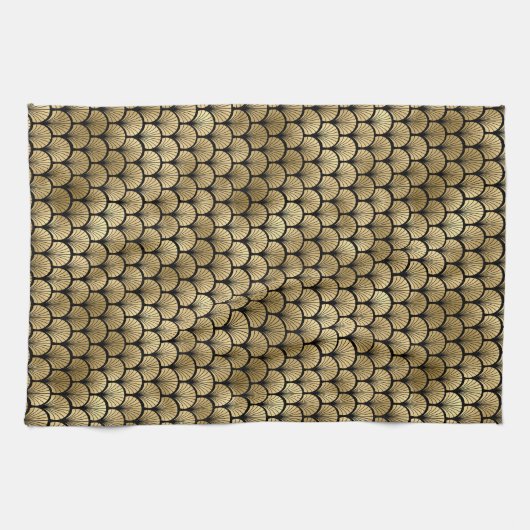 黒エレガント色と金ゴールド1920sアールデコヴィンテージ キッチンタオル (横)