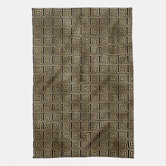 黒エレガント色と金ゴールド1920sアールデコヴィンテージ キッチンタオル (縦)