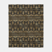 黒エレガント色と金ゴールド1920sアールデコヴィンテージ フリースブランケット (正面)