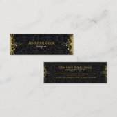 黒エレガント色と金ゴールド3ヴィンテージフローラダマスク スキニー名刺 (正面/裏面)