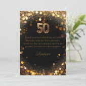 黒エレガント色と金ゴールド50番目の誕生日サンキューカード サンキューカード (スタンド正面)