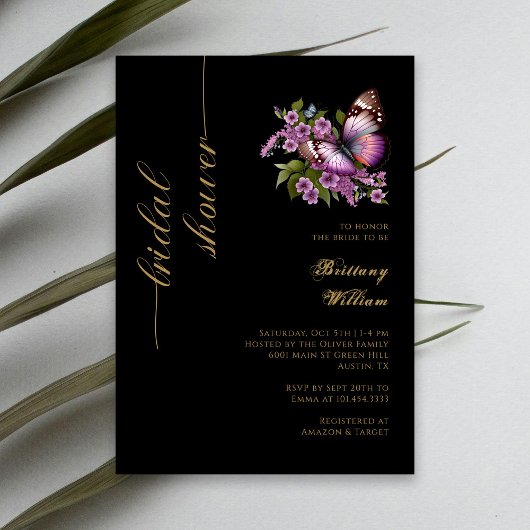 黒エレガント色と金ゴールド:パーソナライズされたブライダルシャワー 招待状