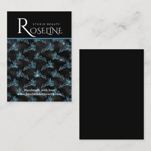 黒エレガント色と青の幾何学的な飾り 名刺 (正面/裏面)