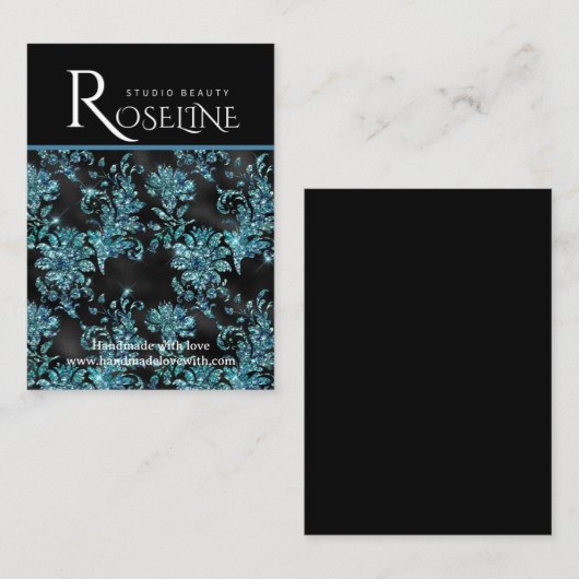 黒エレガント色と青の幾何学的な飾り 名刺 (正面/裏面)