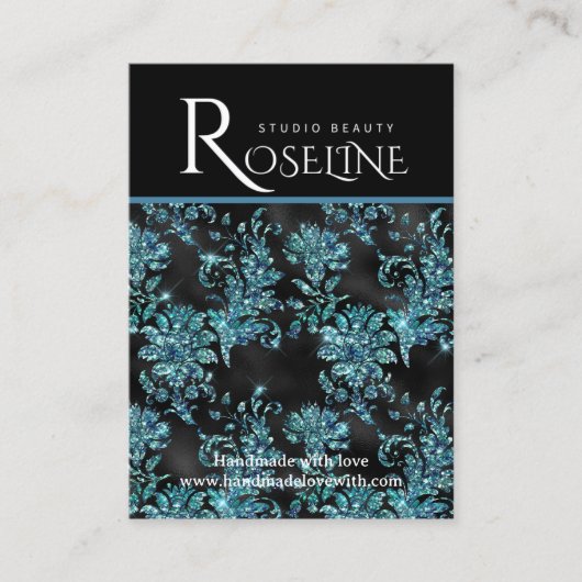 黒エレガント色と青の幾何学的な飾り 名刺 (正面)