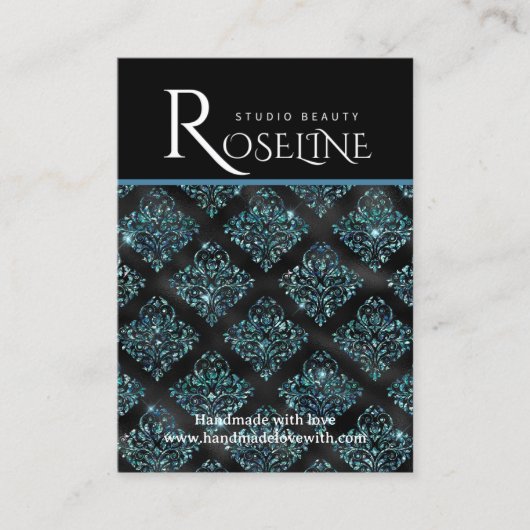 黒エレガント色と青の幾何学的な飾り 名刺 (正面)