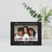 黒エレガント色のカスタムハッピーバースデー写真 ポストカード (スタンド正面)