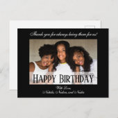黒エレガント色のカスタムハッピーバースデー写真 ポストカード (正面/裏面)