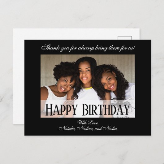 黒エレガント色のカスタムハッピーバースデー写真 ポストカード (正面/裏面)