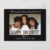 黒エレガント色のカスタムハッピーバースデー写真 ポストカード (正面)