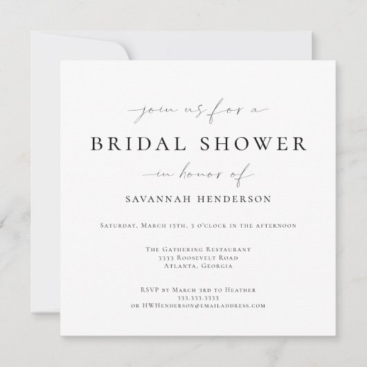 黒エレガント色のクラシックブライダルシャワー 招待状 (正面)