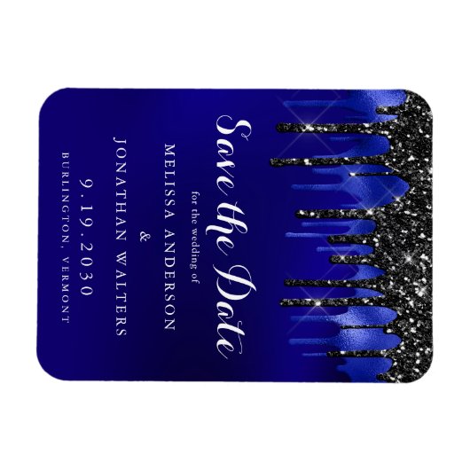 黒エレガント色のグリッターが表示された日付を保存 マグネット (横)