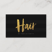 黒エレガント色のストライプブラシスクリプト美容師 名刺 (正面)