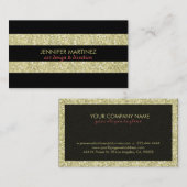 黒エレガント色のストライプ金ゴールドとグリッター 名刺 (正面/裏面)
