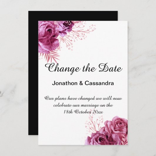 黒エレガント色のピンクのフローラ縁どが日付を変更 (正面/裏面)