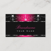 黒エレガント色のピンク華美オーナメント輝く宝石 名刺 (正面)