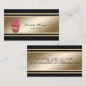 黒エレガント色のフェイク金ゴールドのストライプカップケーキ 名刺 (正面/裏面)