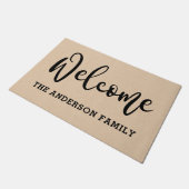 黒エレガント色の中立または家族の名前の歓迎 ドアマット (アングル)