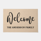 黒エレガント色の中立または家族の名前の歓迎 ドアマット (正面)