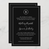 黒エレガント色の伝統結婚的 招待状 (正面/裏面)