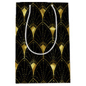 黒エレガント色の光沢のある金ゴールドアールデコパターン ミディアムペーパーバッグ (正面)