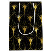 黒エレガント色の光沢のある金ゴールドアールデコパターン ミディアムペーパーバッグ (裏面)