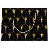 黒エレガント色の光沢のある金ゴールドアールデコパターン ラージペーパーバッグ (正面)