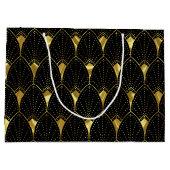 黒エレガント色の光沢のある金ゴールドアールデコパターン ラージペーパーバッグ (裏面)