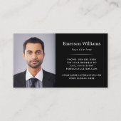 黒エレガント色の写真とロゴ 名刺 (正面)