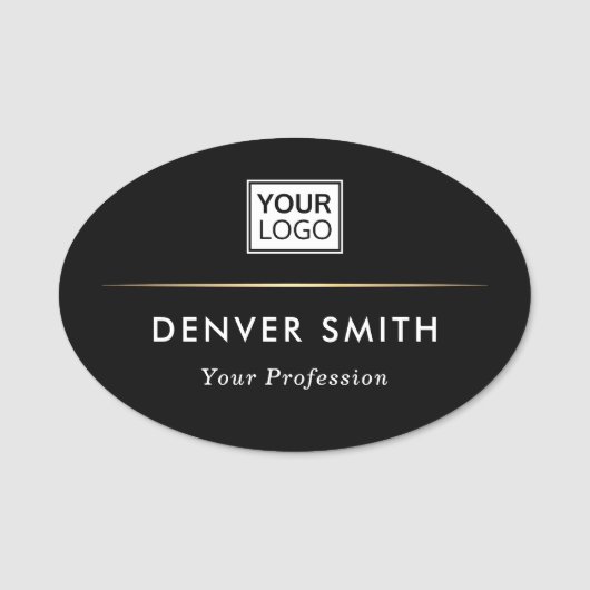 黒エレガント色の分カスタム線のロゴ名タグ 名札 (正面)