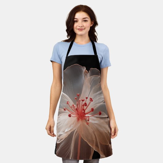 黒エレガント色の半透明の花 エプロン (着用した状態)