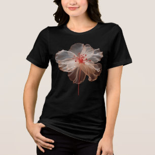 黒エレガント色の半透明の花 トライブレンドTシャツ