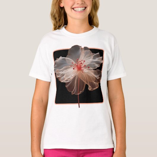 黒エレガント色の半透明の花 Tシャツ (正面)