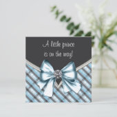 黒エレガント色の灰色の格子状プリンス赤ちゃんシャワー 招待状 (スタンド正面)