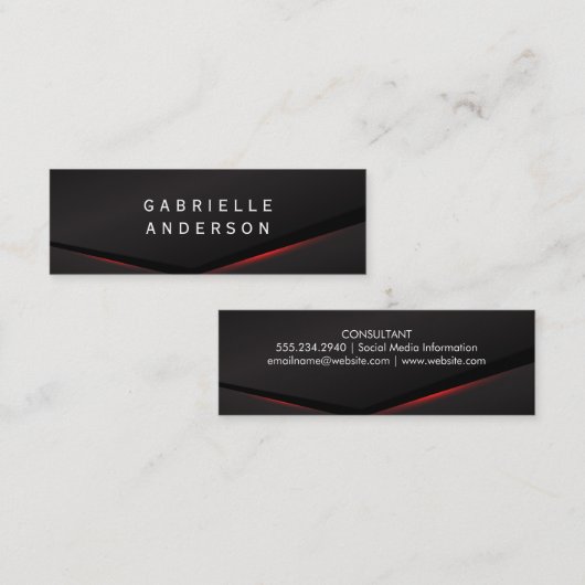 黒エレガント色の赤いグロー抽象芸術背景 スキニー名刺 (正面/裏面)